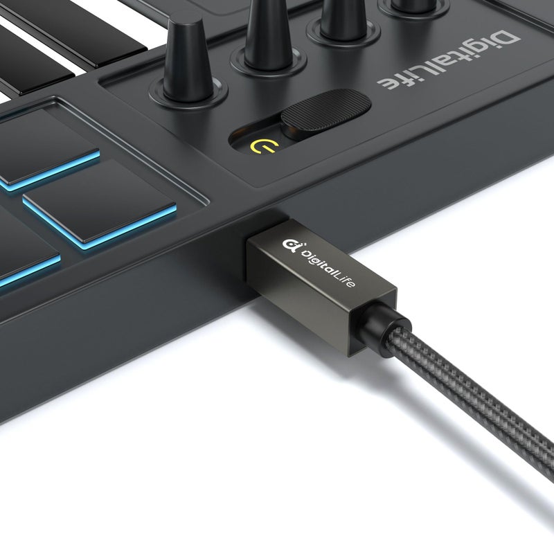 DigitalLife FlexMIDI Pro Series | USB-C to USB-B MIDI Cable for MIDI Keyboards, Controllers & Interfaces, Nylon-Braided with Metal Connectors, 6.6ft (2m), Windows/macOS/Linux (1-Pack) - Image 3